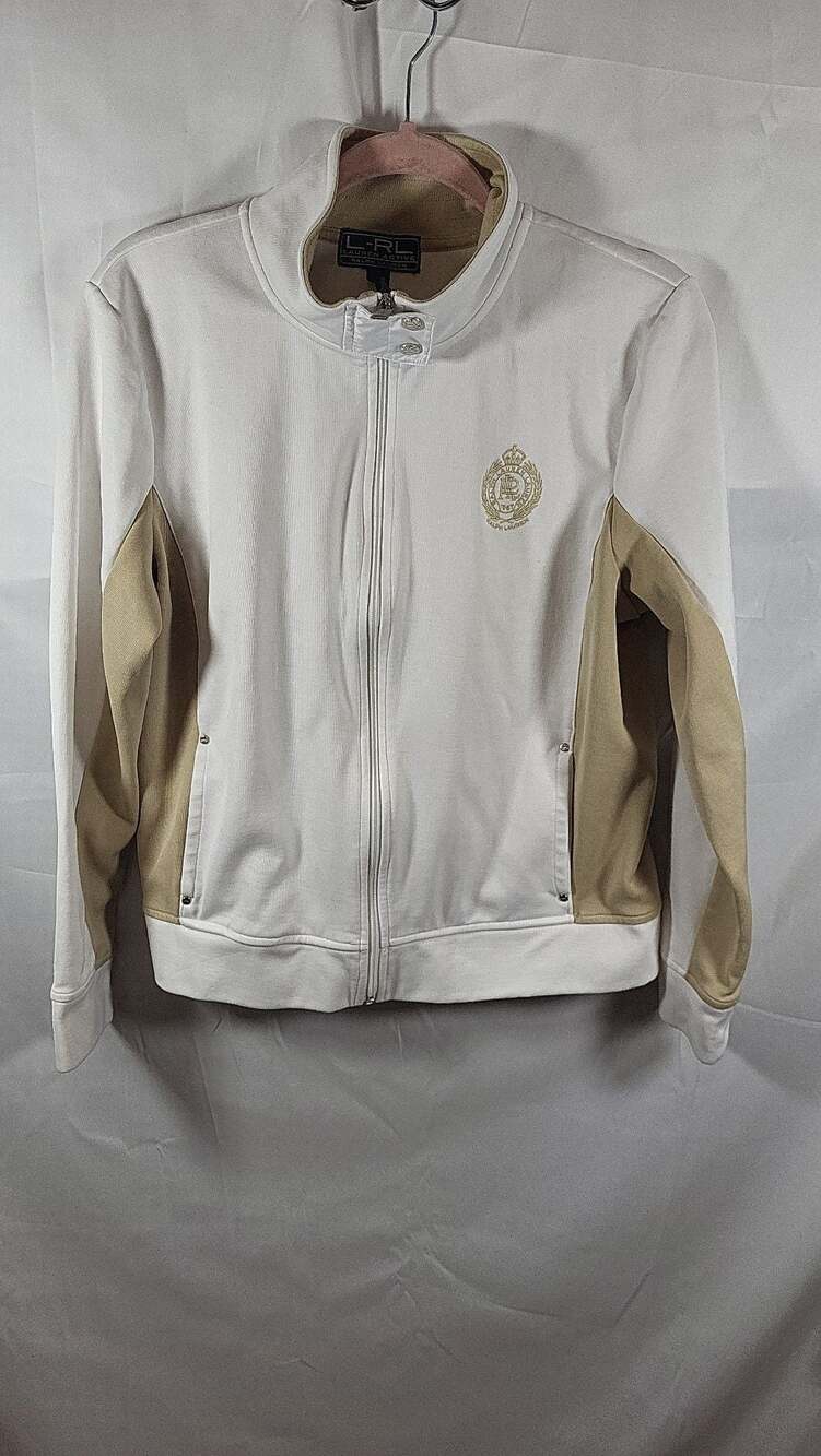 Lauren Active Ralph Lauren Women's White and Tan Colorblock Full Zip Track Jacke
